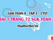 Giải bài 7 trang 72 Toán 8 Tập 1 SGK Chân trời sáng tạo